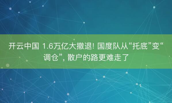 开云中国 1.6万亿大撤退! 国度队从“托底”变“调仓”， 散户的路更难走了