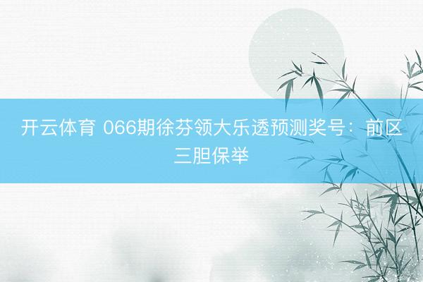 开云体育 066期徐芬领大乐透预测奖号：前区三胆保举
